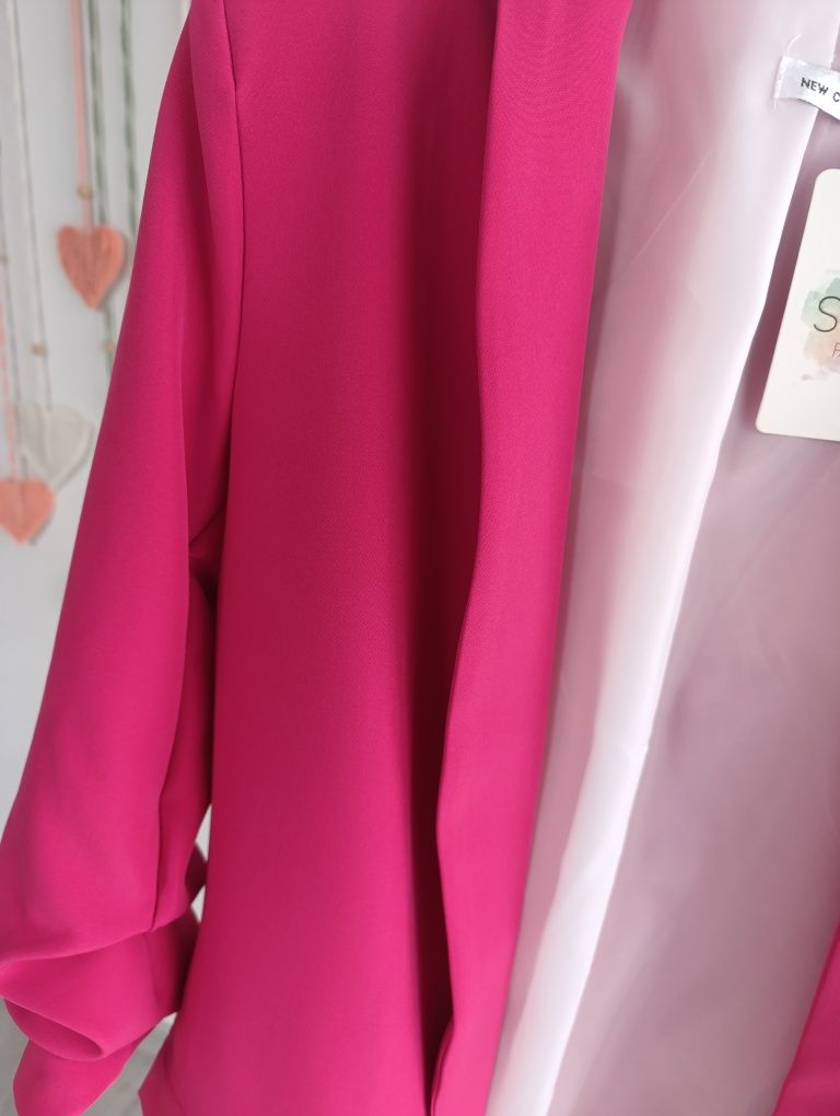 Marynarka żakiet elegancki dłuższy uni S M 36 38 różowy fuksja święta