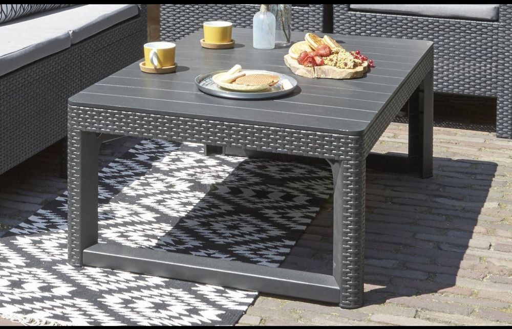 Stół ogrodowy Curver Lyon podnoszony stolik kawowy grafitowy