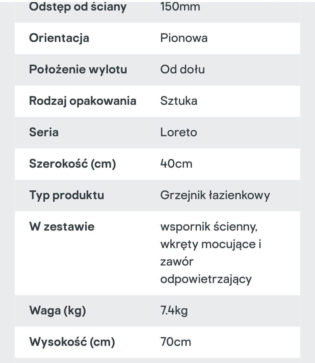 Grzejniki łazienkowy GoodHome Loreto BIAŁY 70X40 NOWY