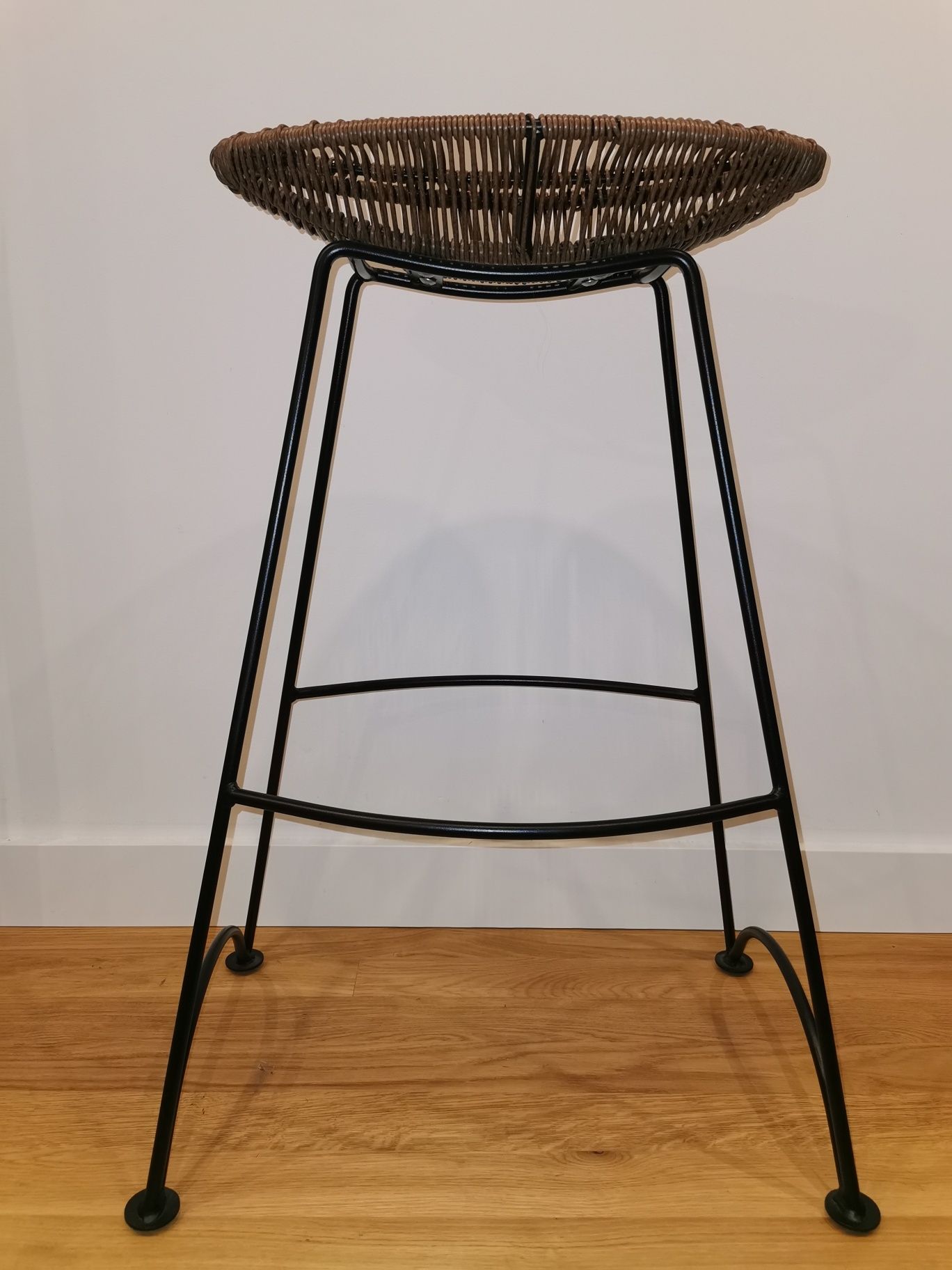 Krzesło barowe/ hoker z rattanu, pleciony, brązowy BOHO kuchnia/salon