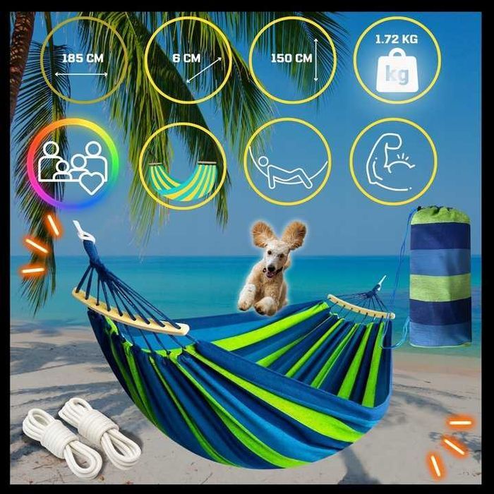 HAMAK Ogrodowy DWUOSOBOWY XXL 260x150 2 Osobowy Turystyczny DUŻY