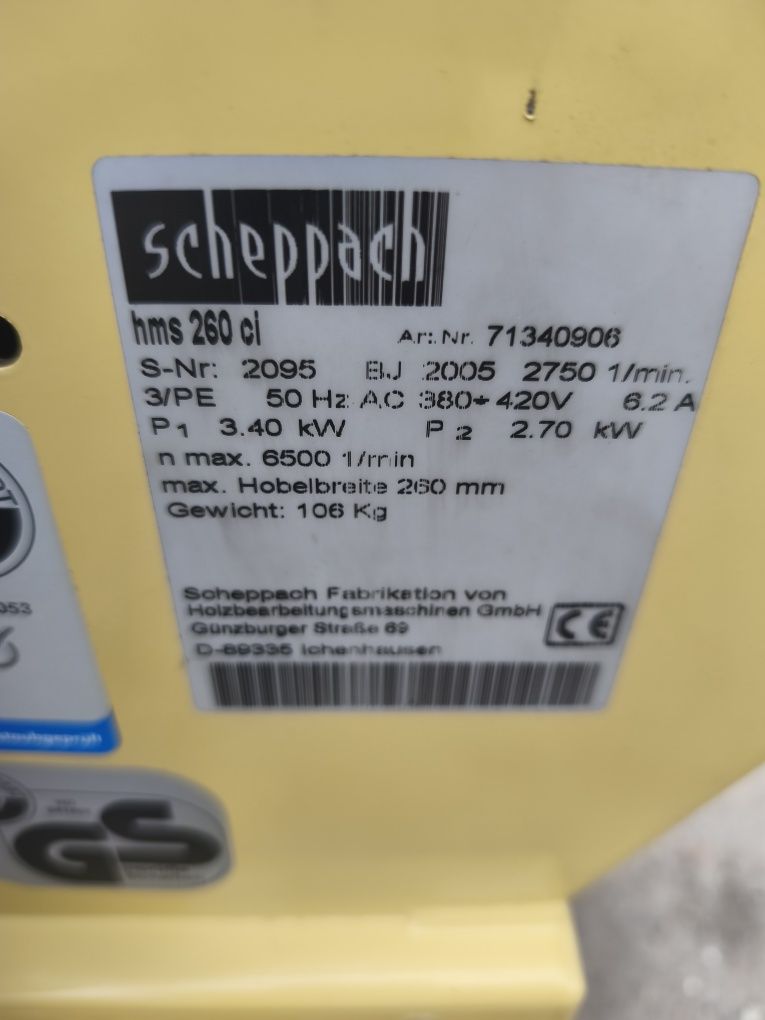 Heblarka grubościówka scheppach HMS 260 +odciąg scheppach ha 2000