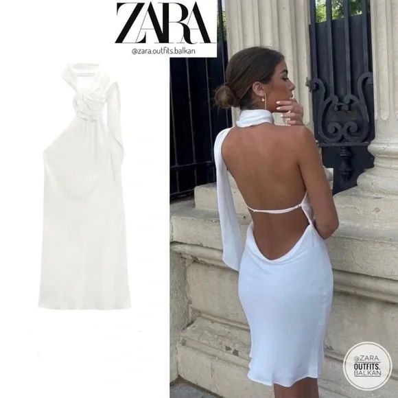 Коротка біла атласна сукня zara