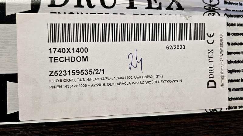 Okno PCV 1740x1400 kolor ciemny dąb - 3 szybowe - NOWE