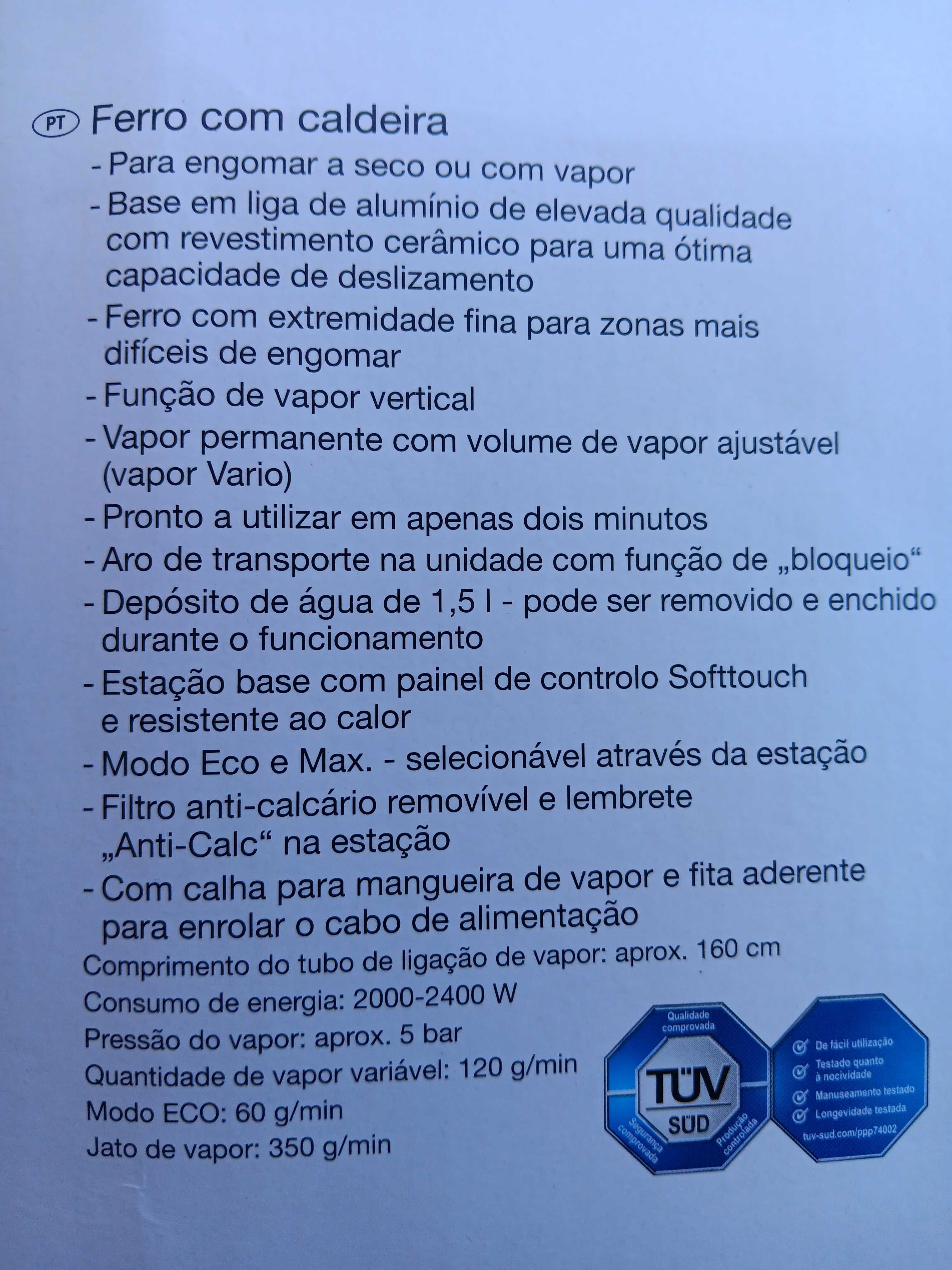 Ferro com caldeira 2400 w - 5 bare -   120 g / minuto. Com pouco uso