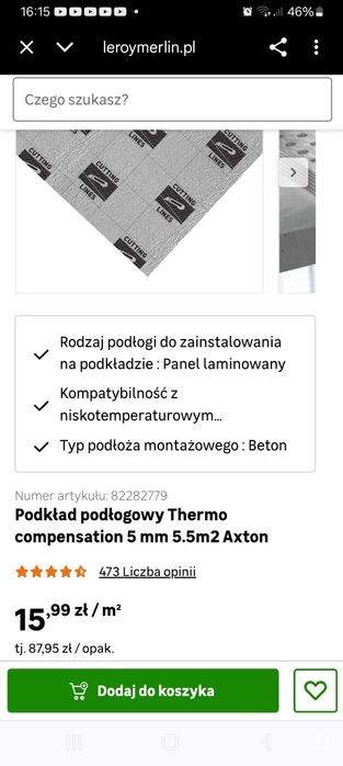 Podkład podłogowy Thermo compensation 5 mm 5.5m2 Axton