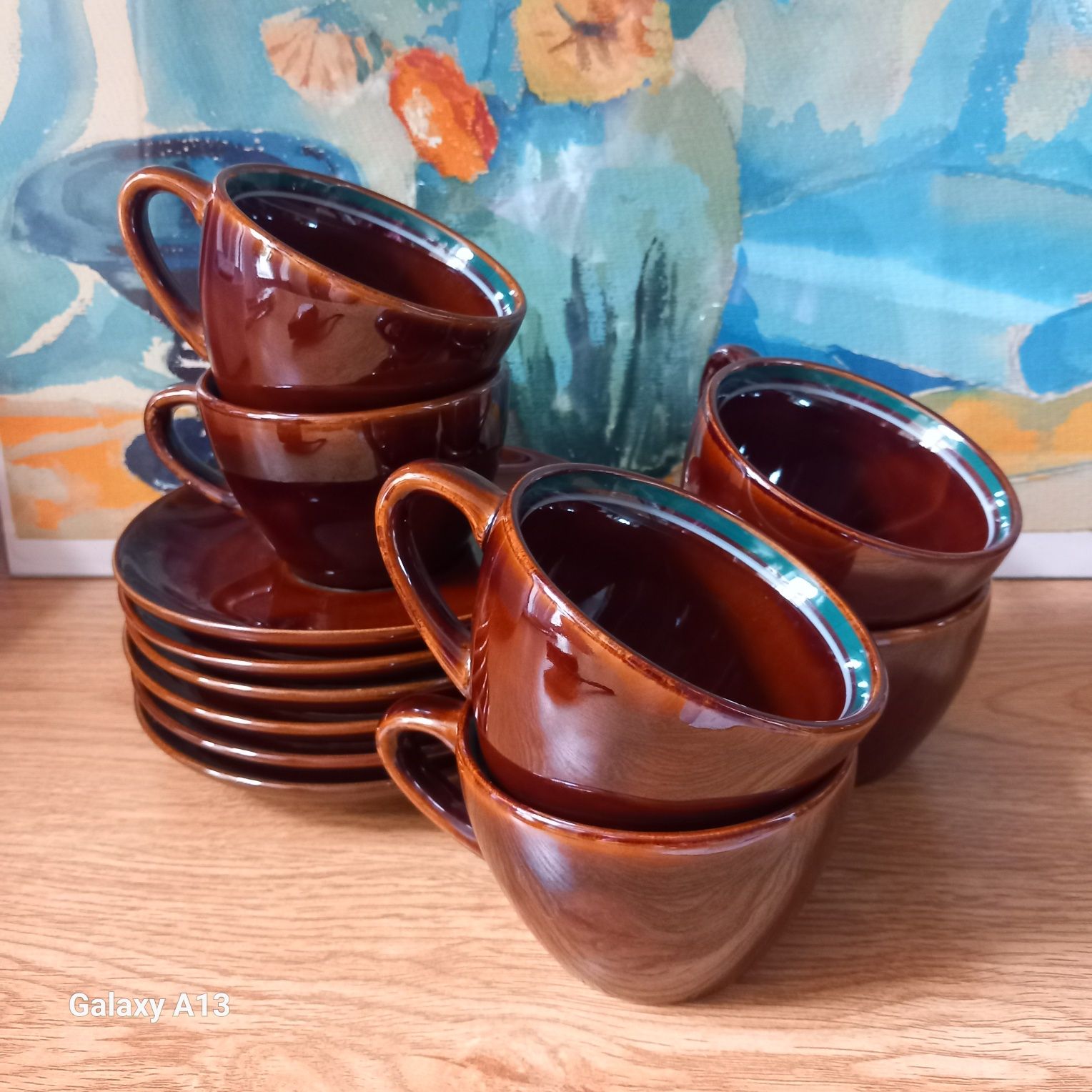 Pruszków porcelit filizanki z talerzykami.  Ceramika PRL.