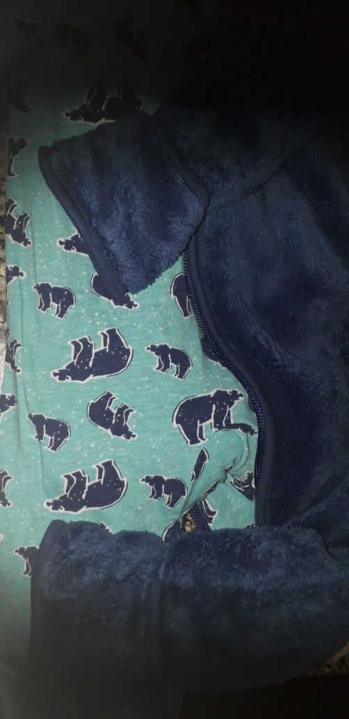Babygrow pijama azul reversível urso mt quentinho 0-6 meses