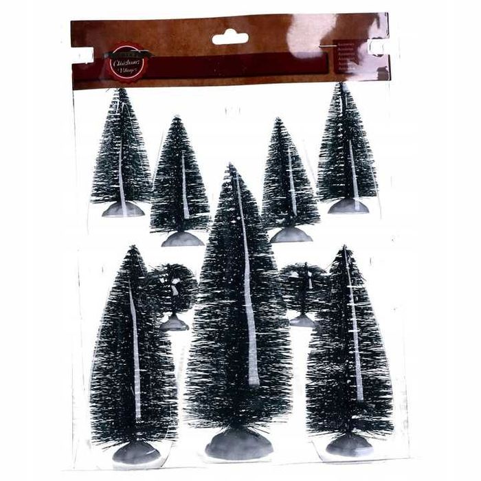 Zestaw małych choinek 9 szt. do szopek lub wioski świątecznej