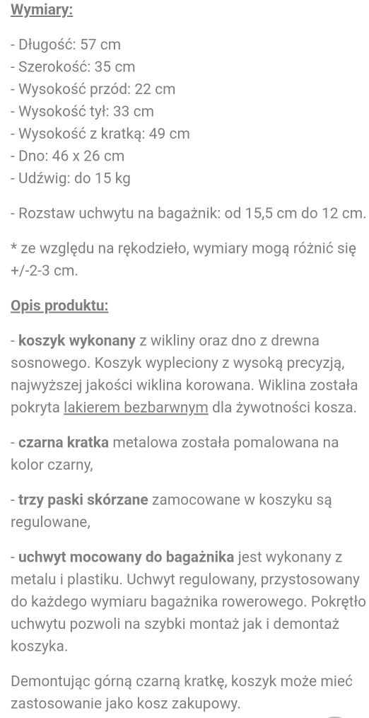 Kosz wiklinowy na rower dla pupila