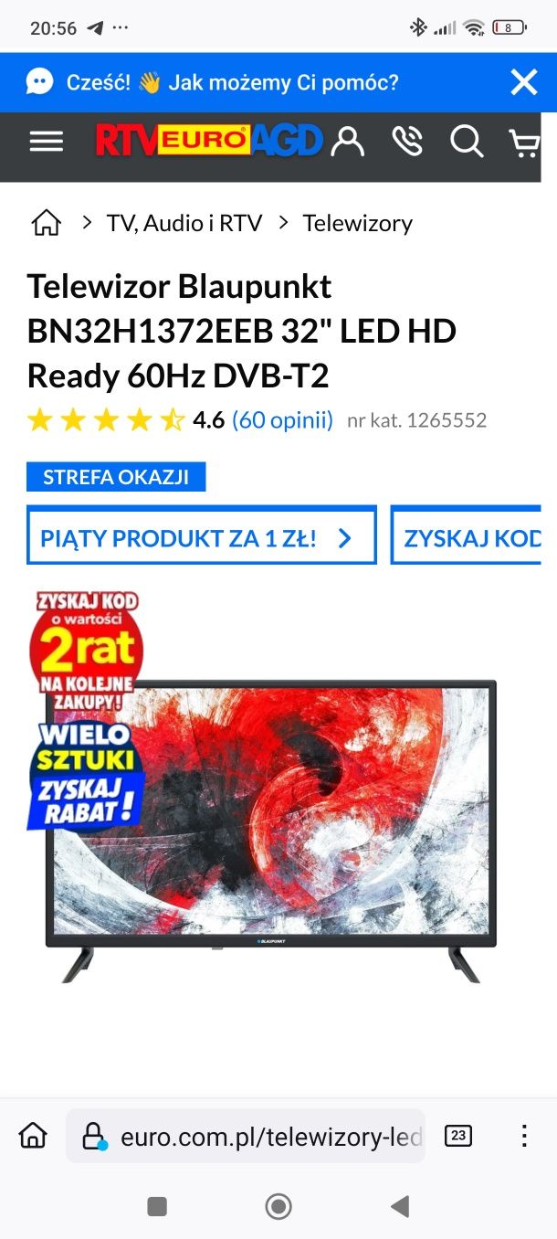 Telewizor Blaupunkt BN32H1372EEB 32" LED HD Ready 60Hz DVB-T2