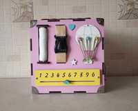 Бизикуб розовый, развивающая игрушка, Монтессори, кубик, куб, дерево