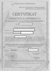 Licencja transport między Certyfikat kompetencji zawodowych rzeczy