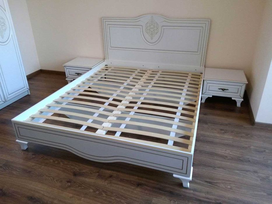 Ліжко двоспальне класичне, Біле ліжко з патиною, Двоспальне ліжко