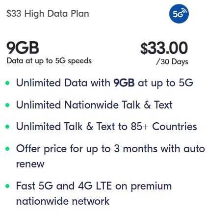Lycamobile USA pakiet 33$ 9GB 5G nielimitowane rozmowy + Wi-fi call