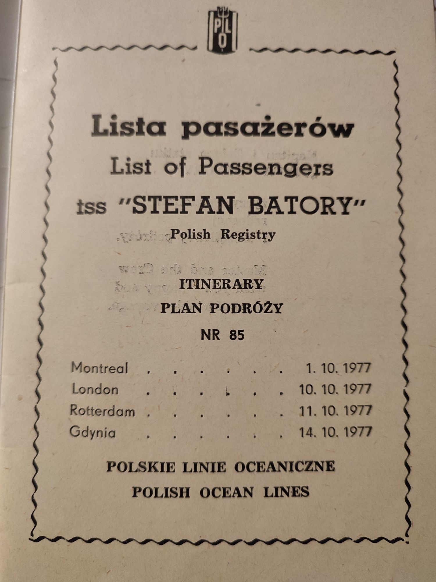 Stefan Batory lista pasażerów