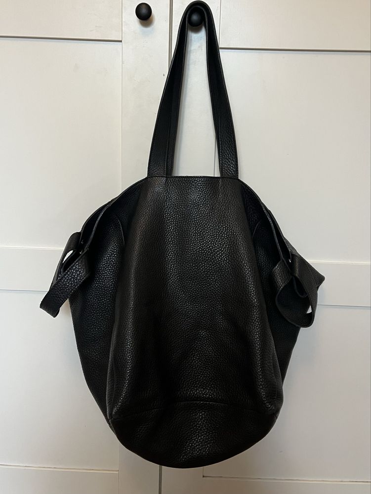 Duża czarna skórzana torba shopper bag Slava Varsovia