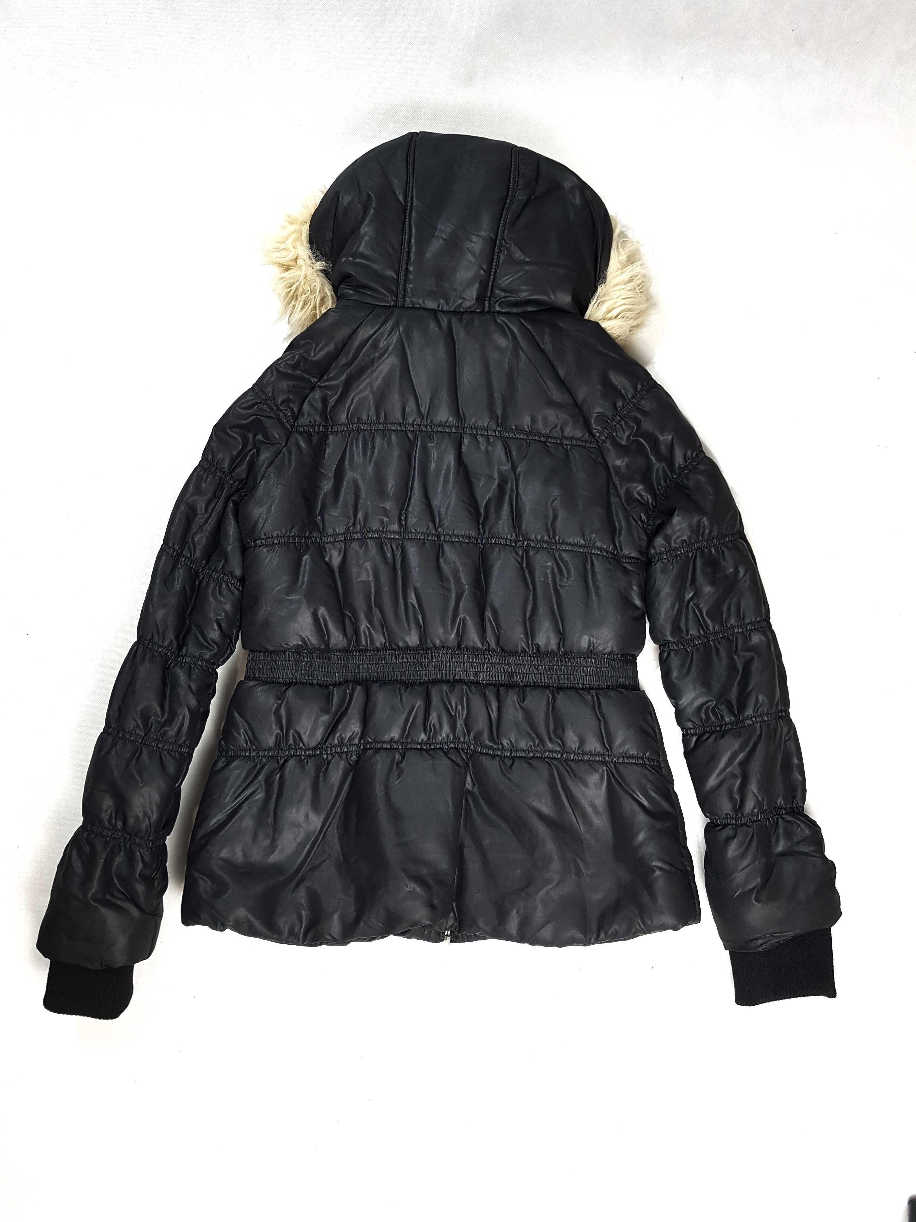 zimowa czarna kurtka z futerkiem 42 XL tally weijl ocieplana pikowana
