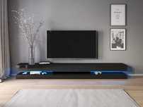 Szafka wisząca RTV FLY 280 cm czarny mat/czarny połysk + LED