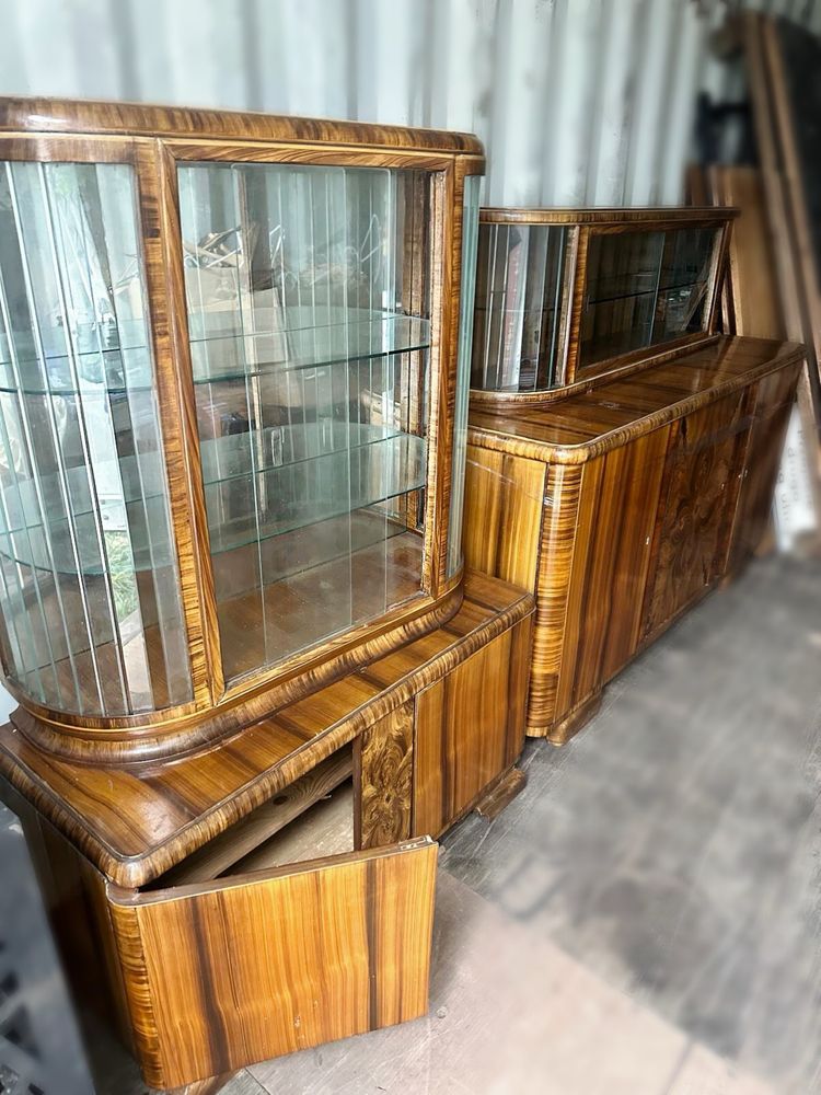 Zestaw mebli art deco witryna + komoda z nadstawką lata 60te vintage