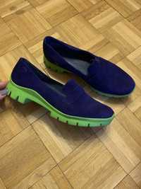 Skórzane niebieskie zamszowe mokasyny buty Camper 38