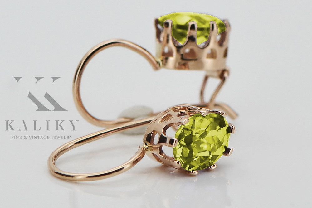 Vintage kolczyki z różowego czerwonego złota 585 z peridotem vec196 Wr