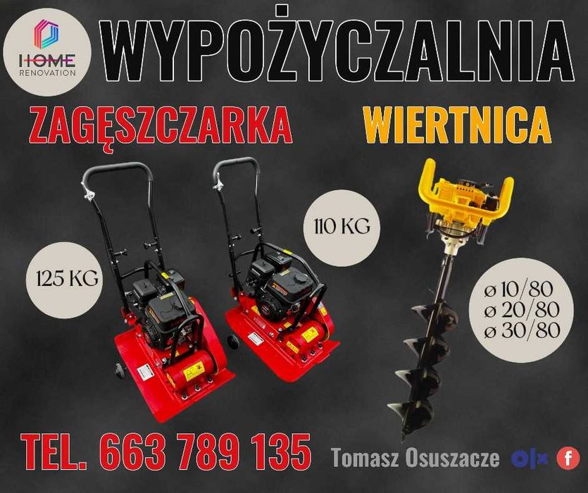 Wynajem Sprzętu Ogrodniczego Wypożyczalnia Zagęszczarka Wiertnica Gleb