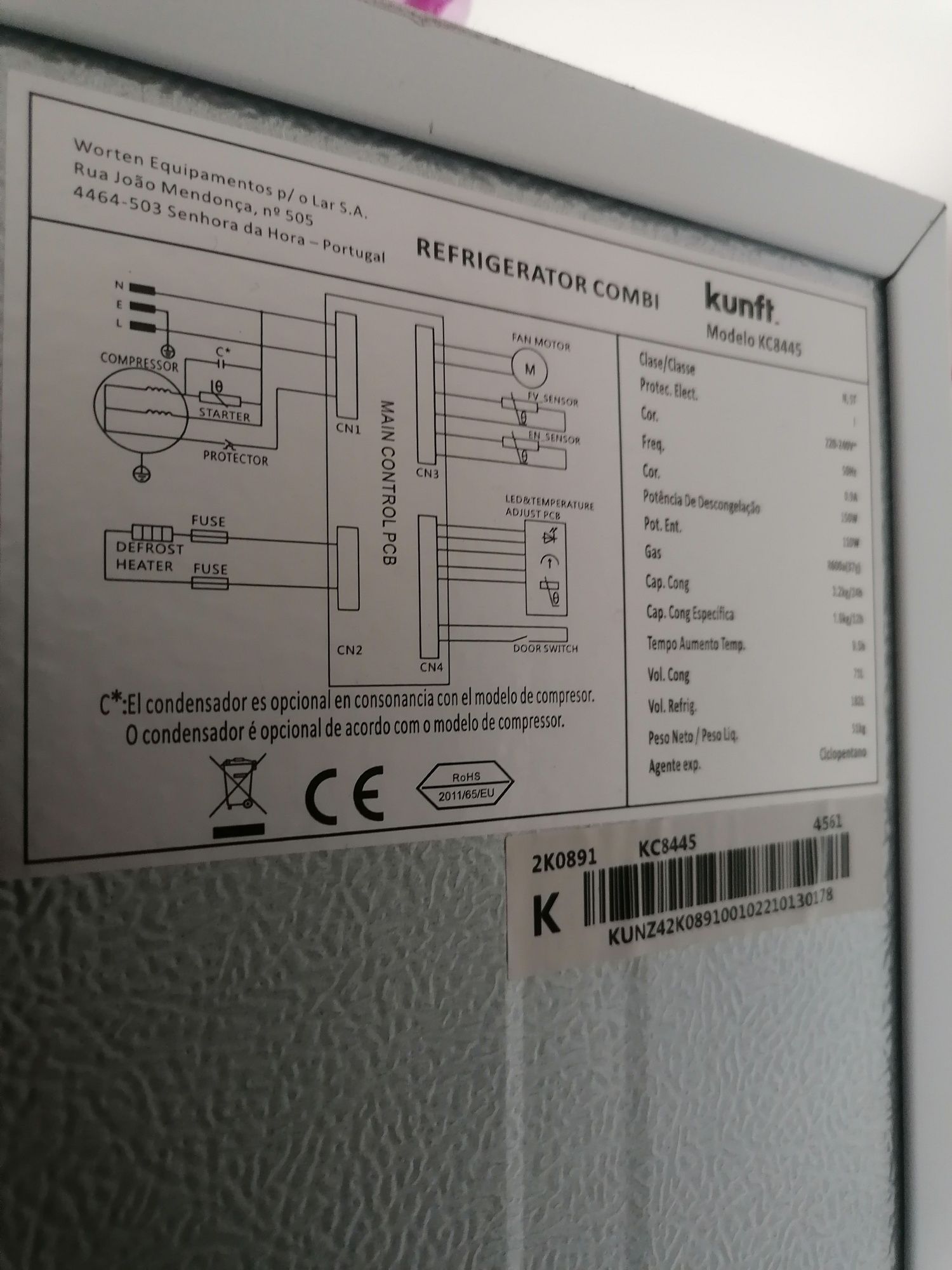 Frigorífico combinado Kunft KC8445