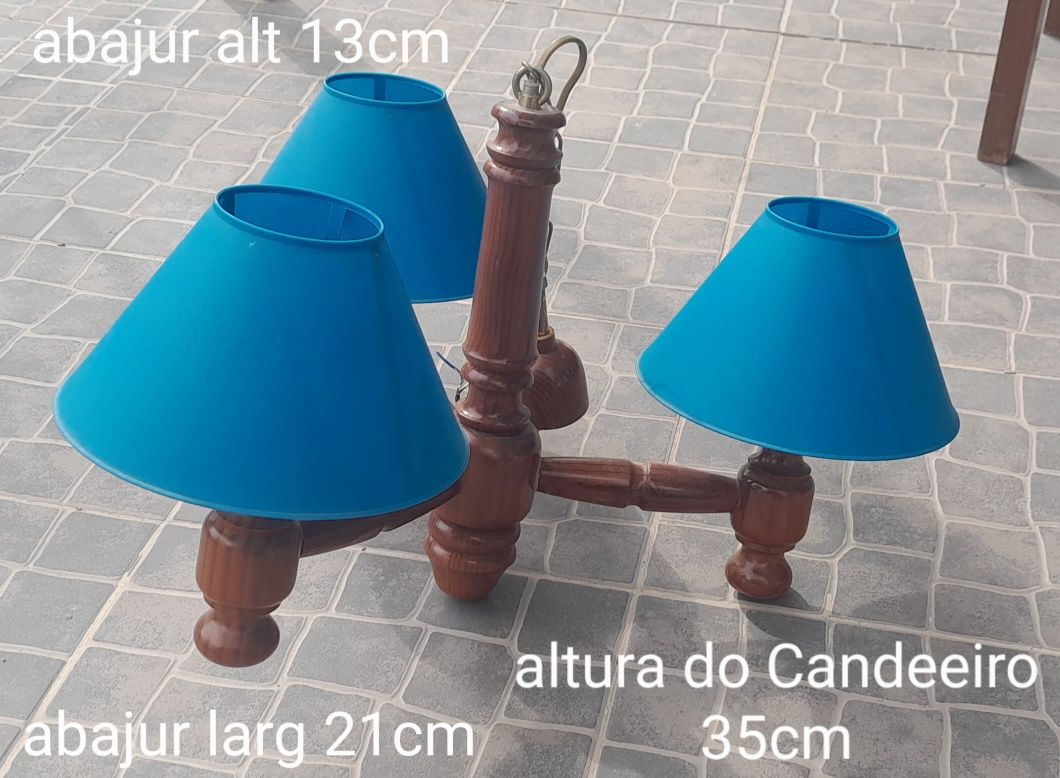 Candeeiro 3 luzes madeira