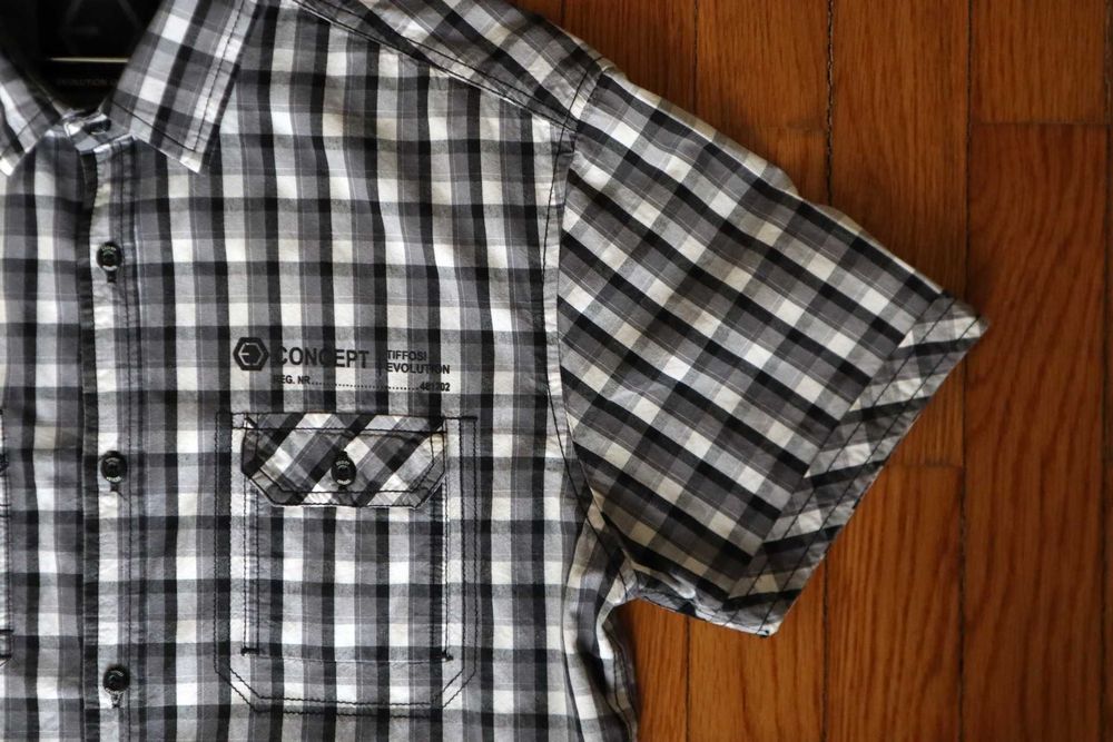 Camisa Tiffosi algodão de manga curta xadrez cinza