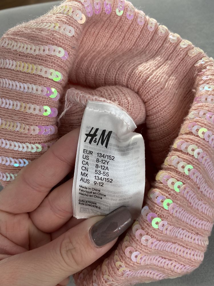 Czapka zimowa pudrowy róż z pomponem H&M dla dziewczynki