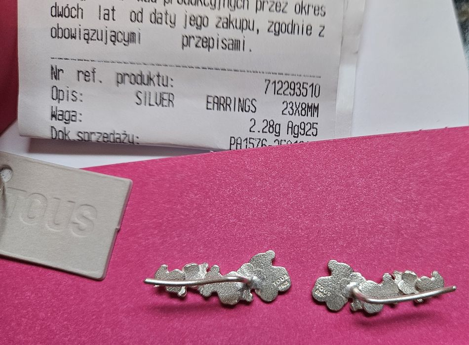 kolczyki srebrne TOUS nausznice ze srebra nowe certyfikat misie orygin