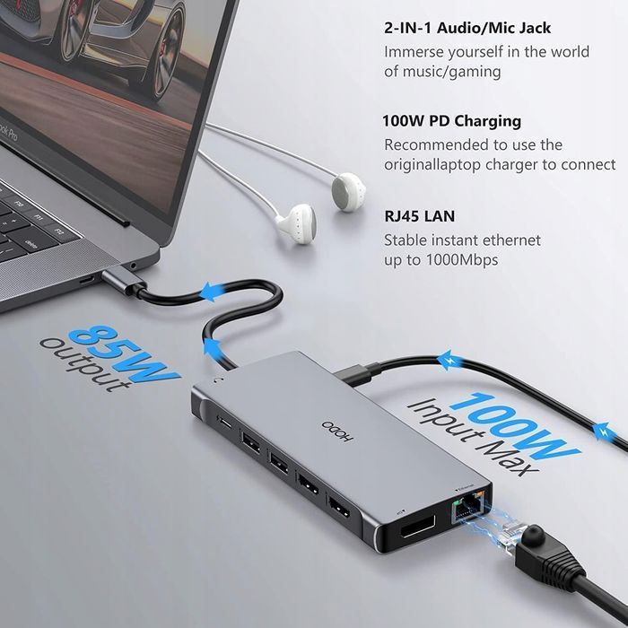 stacja dokująca usb c podwójny monitor, 14 w 1