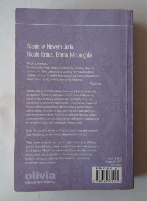 Książka "Niania w Nowym Jorku" Nicola Kraus & Emma McLaughlin