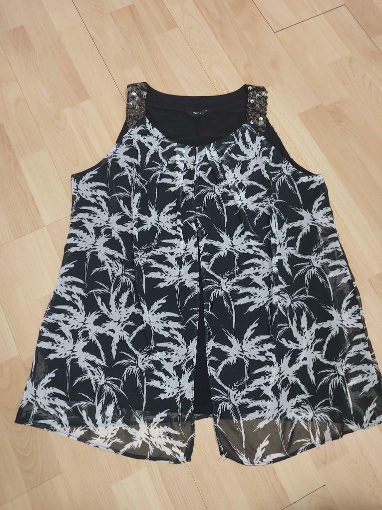 Lekka szyfonowa bluzka lato 46 48 4xl czarno biała plus size