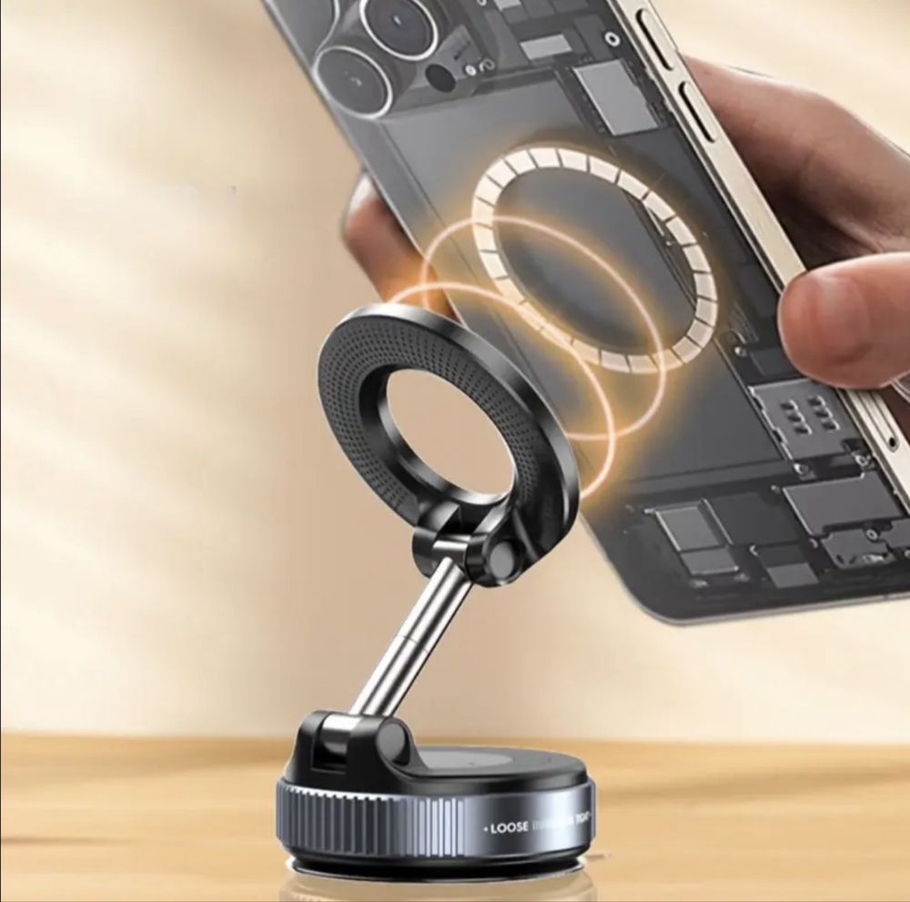 Magnetyczny uchwyt do telefonu z próżniową przyssawką