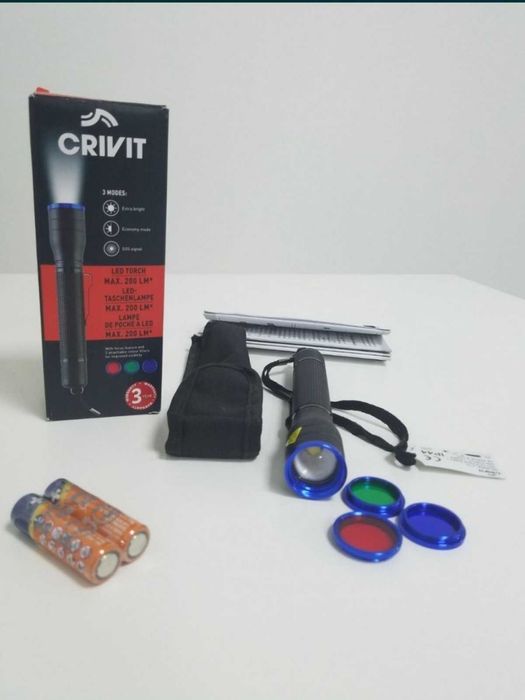 Світлодіодний ліхтарик crivit, 5 Вт, з 3-ьома кольоровими фільтрами.