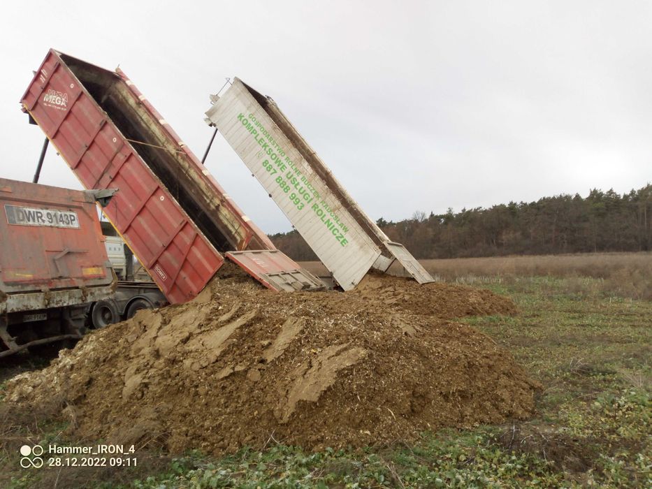 Transport ciężarowy pomiot kurzy obornik wapno strip till