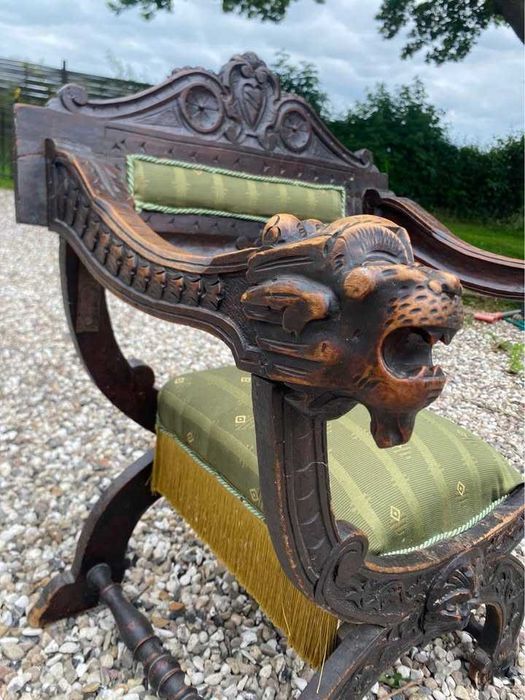 Antyczny Fotel Elegancki Rzeźbiony Antyk Drewno