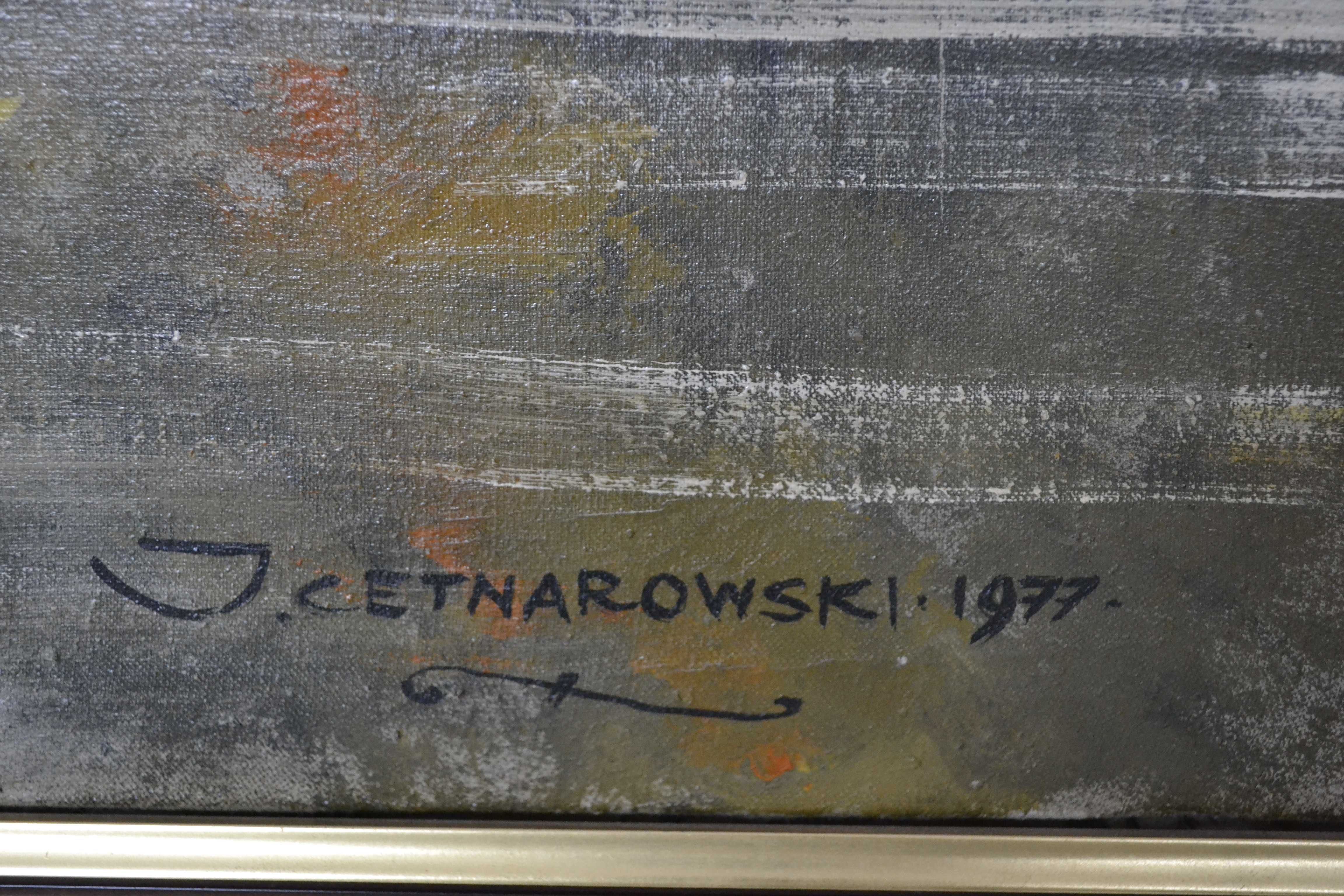 Obraz olejny olej na płótnie Pejzaż z jeziorem J. Cetnarowski 81x100