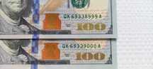 100 Доларів Пара банкнот з унікальними послідовними номерами 8999-9000