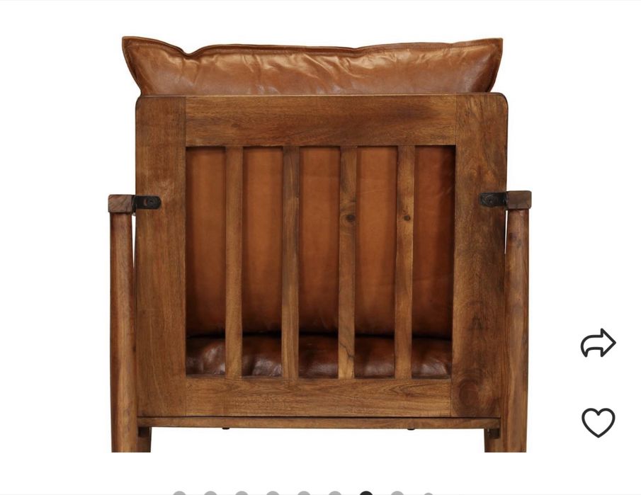 Fotel, brązowy, skóra naturalna i drewno akacjowe