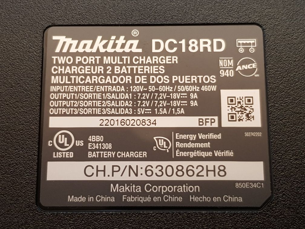Оригинал зарядное Makita DS18RC 9А, DS18RD 9А (двойное) 110В, 220В