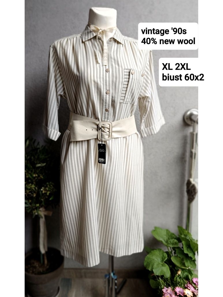 Del mod kimono sukienka midi 40% new wool XL 2XL biust 60x2