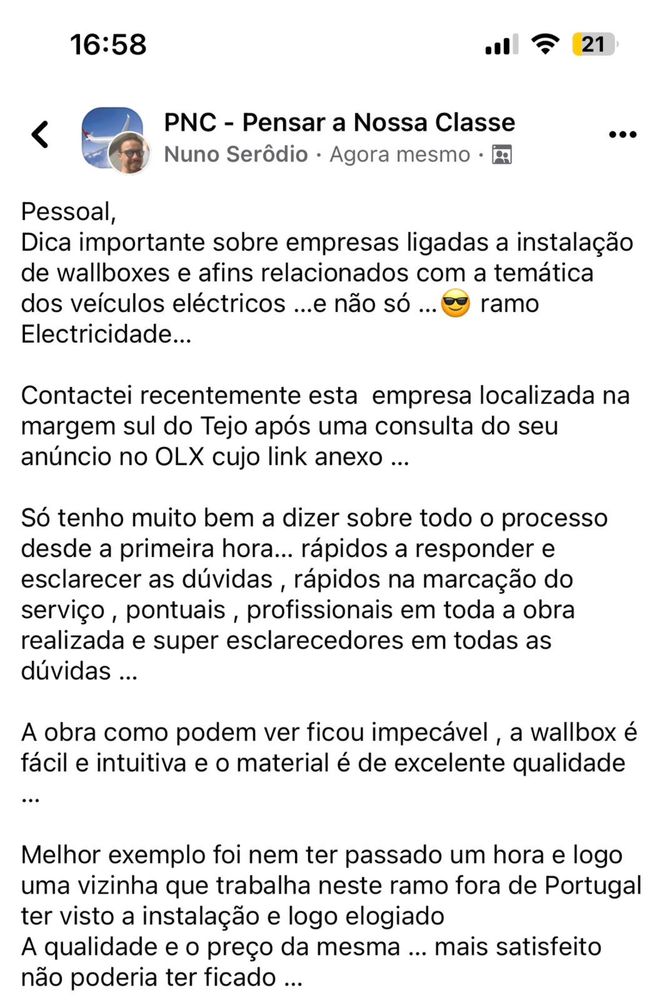 carregador para veículos elétricos 7Kw- 6A a 32A+Instalação 425€