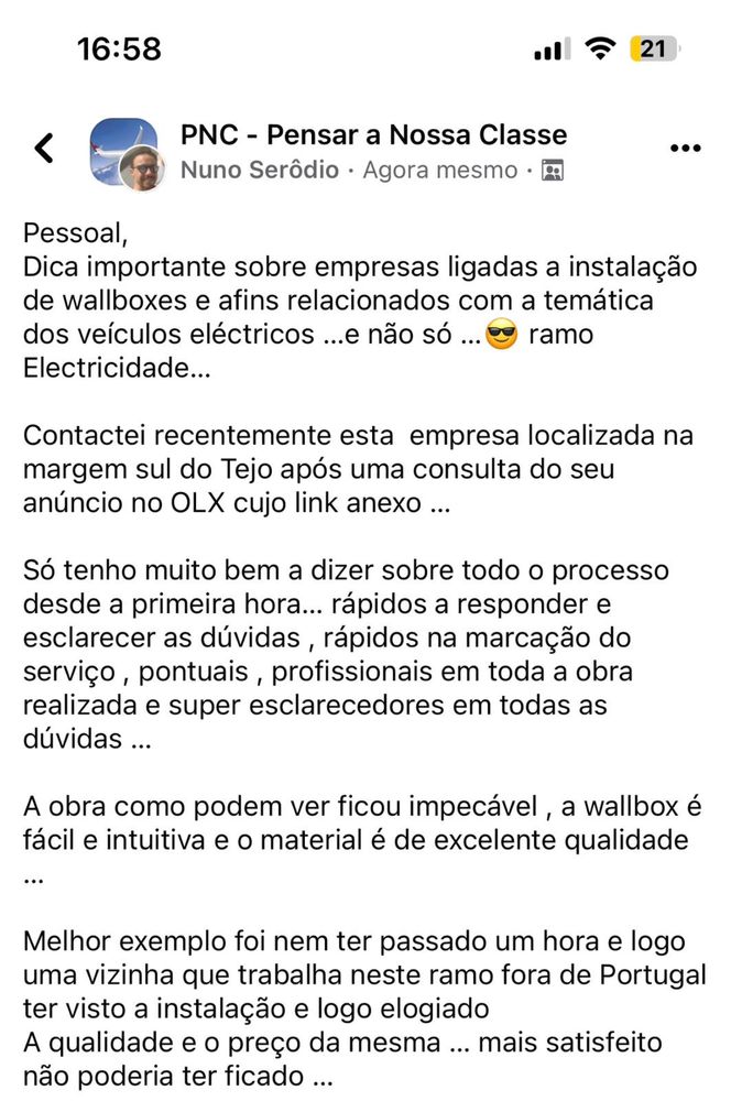 carregador para veículos elétricos 7Kw- 6A a 32A+Instalação 425€