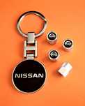 ** NOWY Breloczek NISSAN + Nakrętki na wentyle srebrne komplet tuning