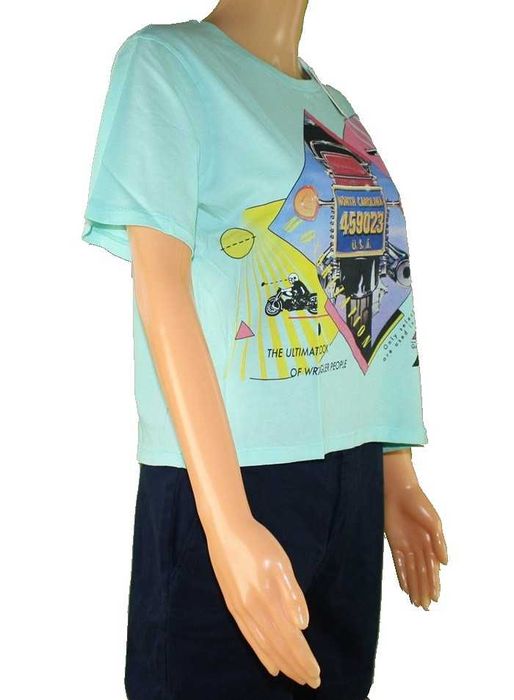 Damska koszulka Wrangler - seledynowa z grafiką t-shirt W7382EVWD - L