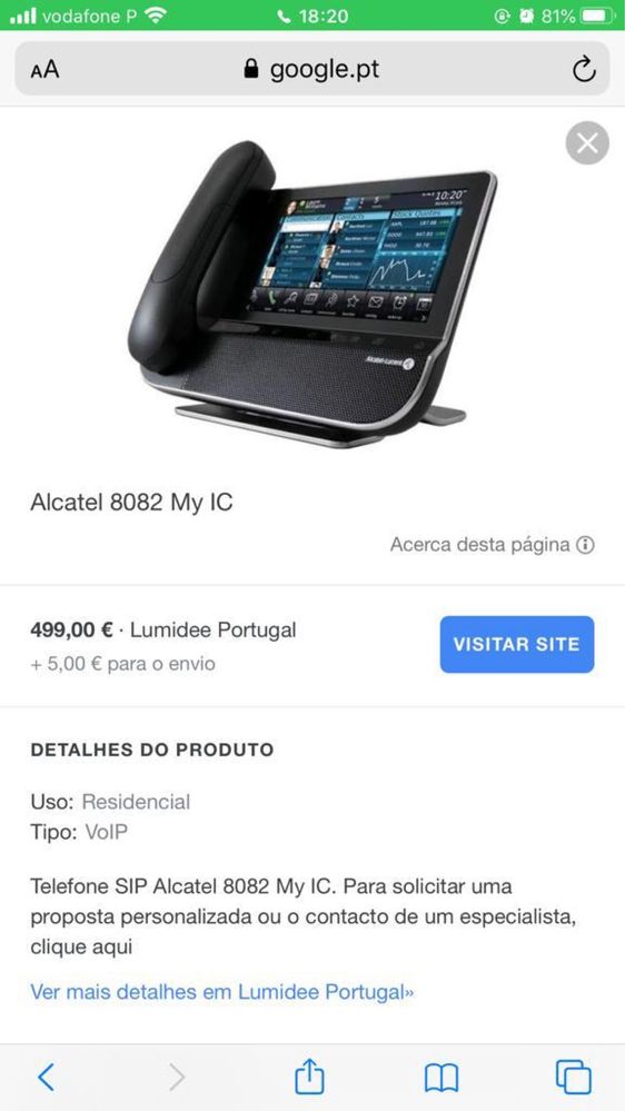 ALCATEL-LUCENT OmniTouch 8082 Telefone SIP com visor táctil