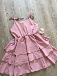 Сукня рожева в горошок б/у для дівчинки